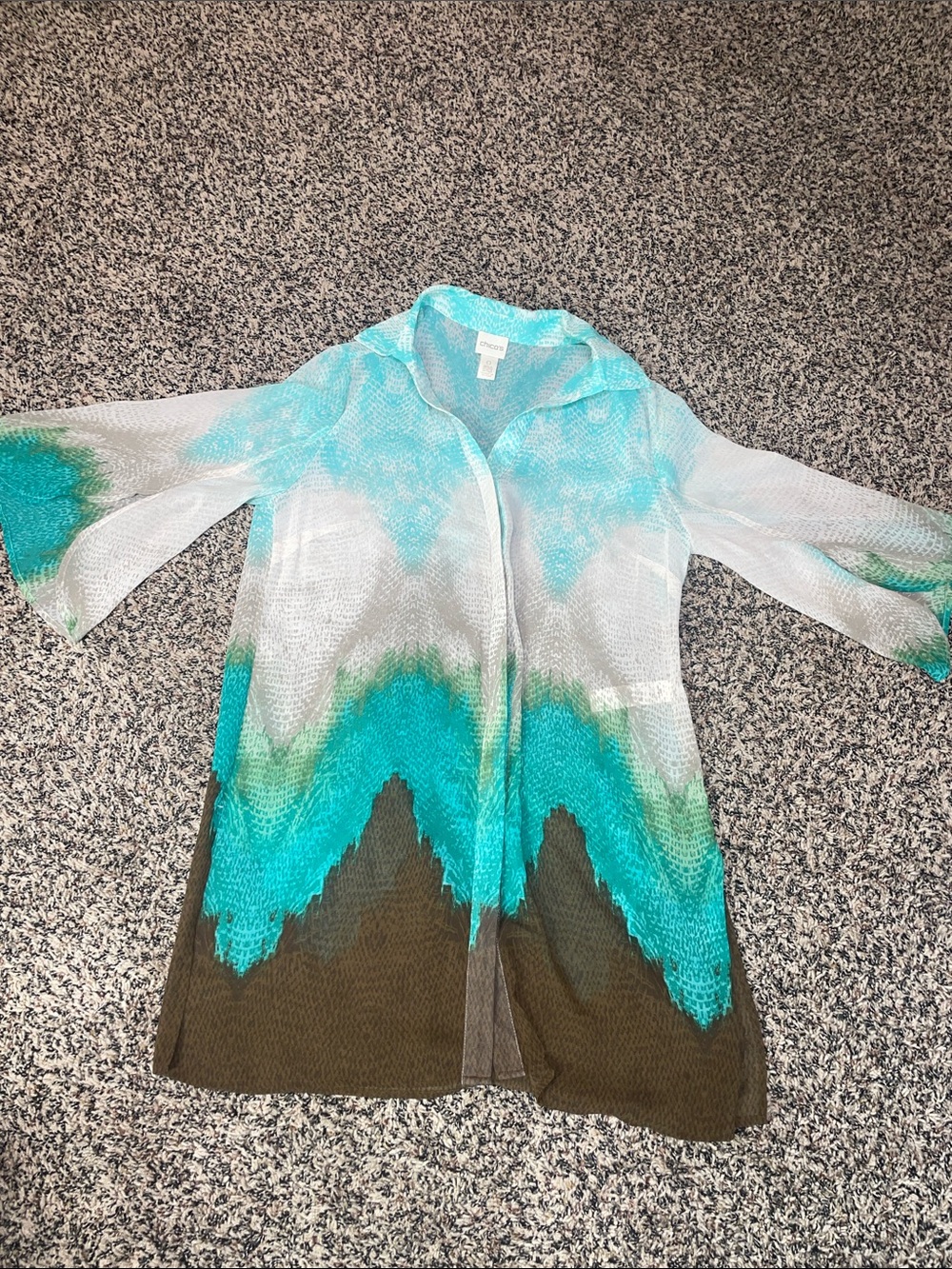 Chico's Watercolor Sheer Lightweight Tunic 3/4 Sleeve Blouse EUC Chicos 0